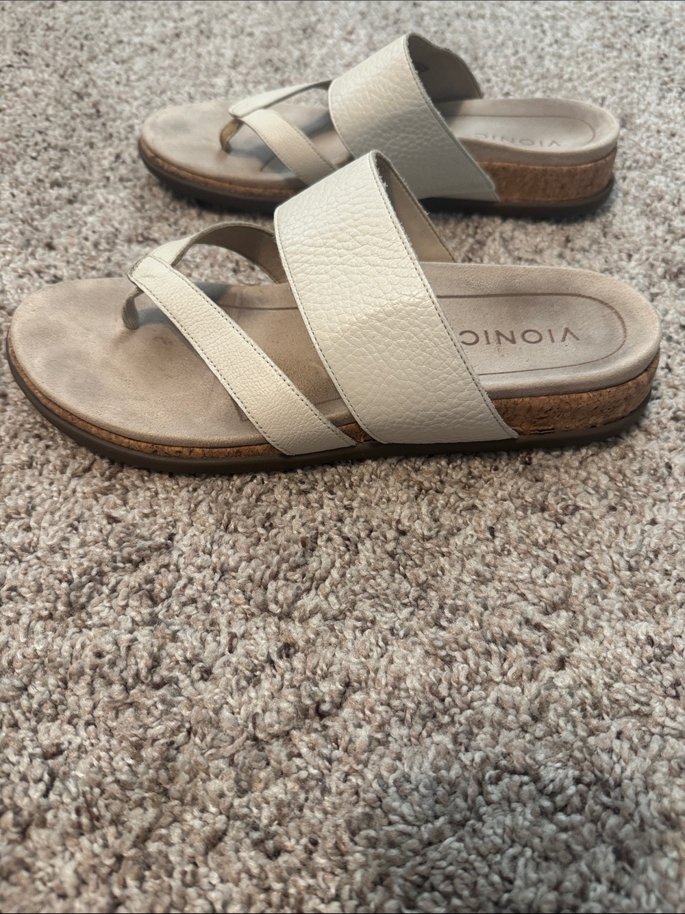 Vionic Cream Leather Slide Sandals - Picture 2 of 5